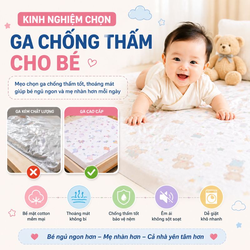 Vì sao bé vẫn nóng dù dùng ga chống thấm? Bí kíp chọn đúng cho ba mẹ
