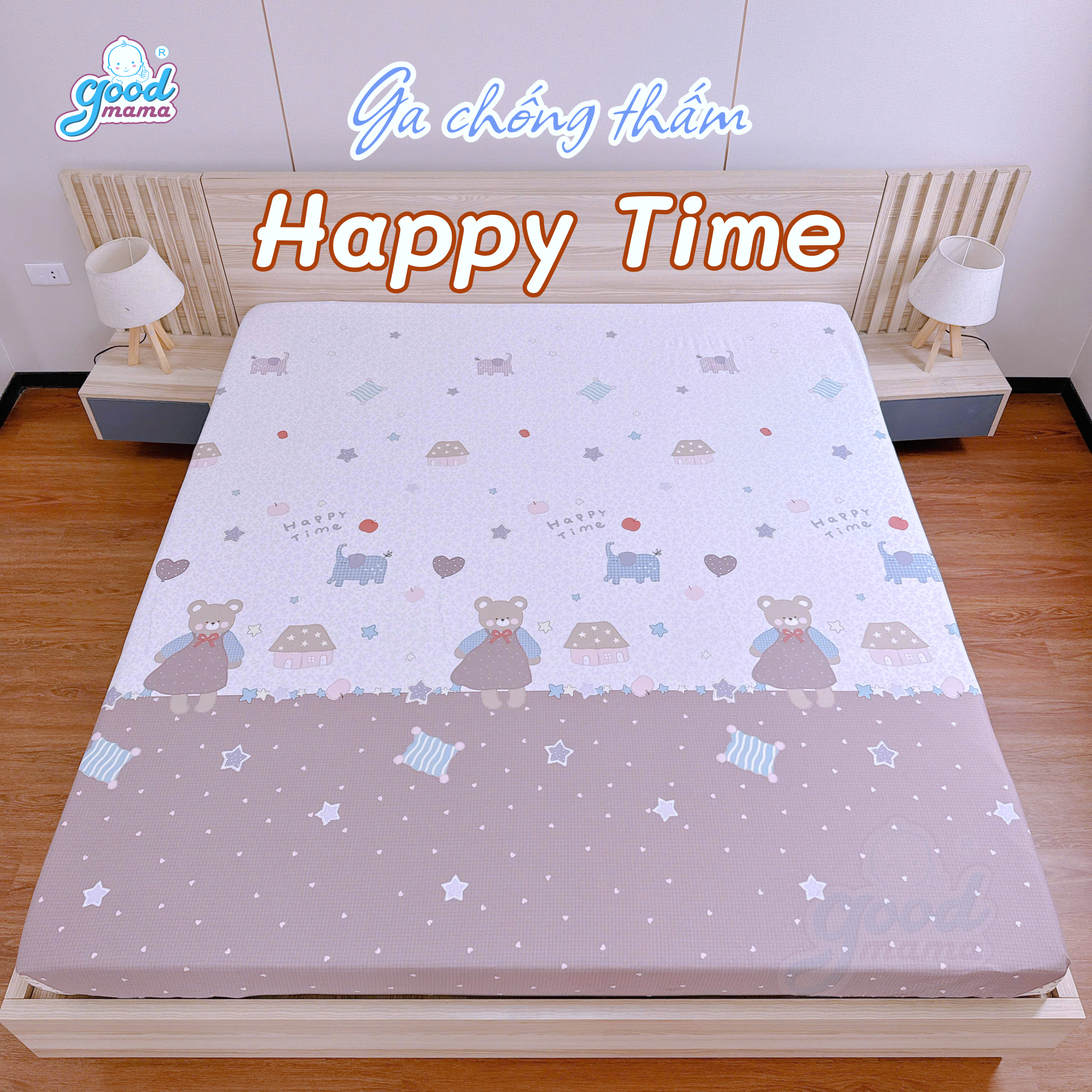 Ga chống thấm Cotton Cao Cấp Goodmama - Mẫu Happy Time