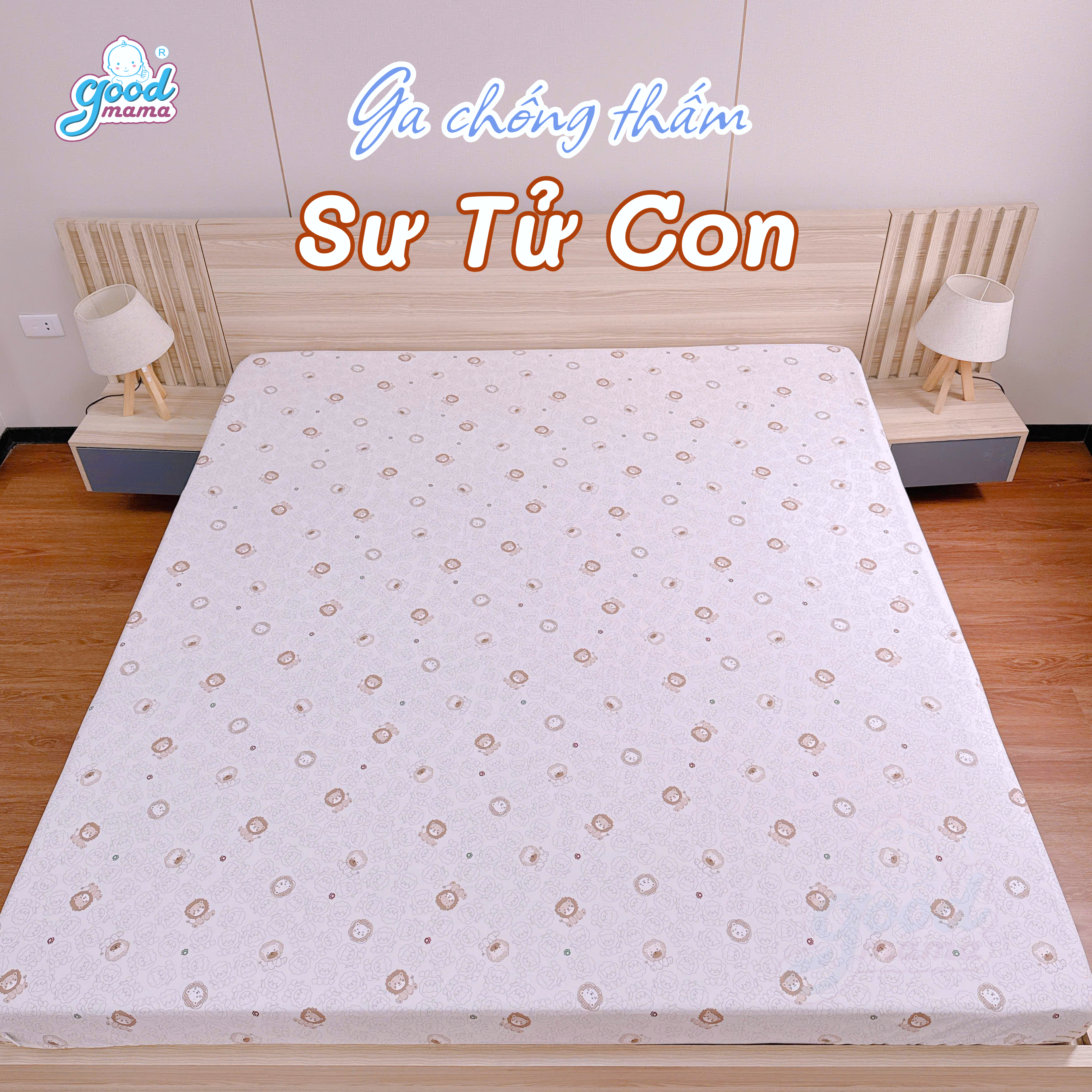 Ga chống thấm Cotton Cao Cấp Goodmama - Mẫu Sư Tử Con
