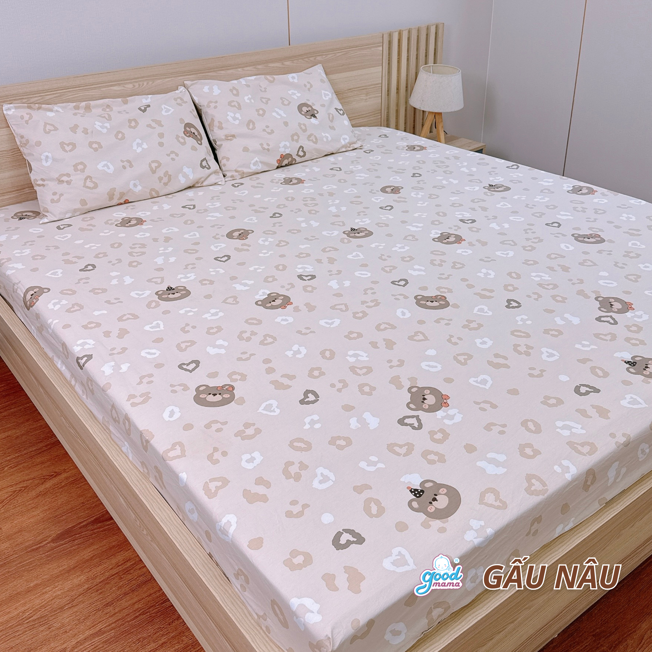 Ga chống thấm Cotton Cao Cấp Goodmama - Mẫu Gấu Nâu