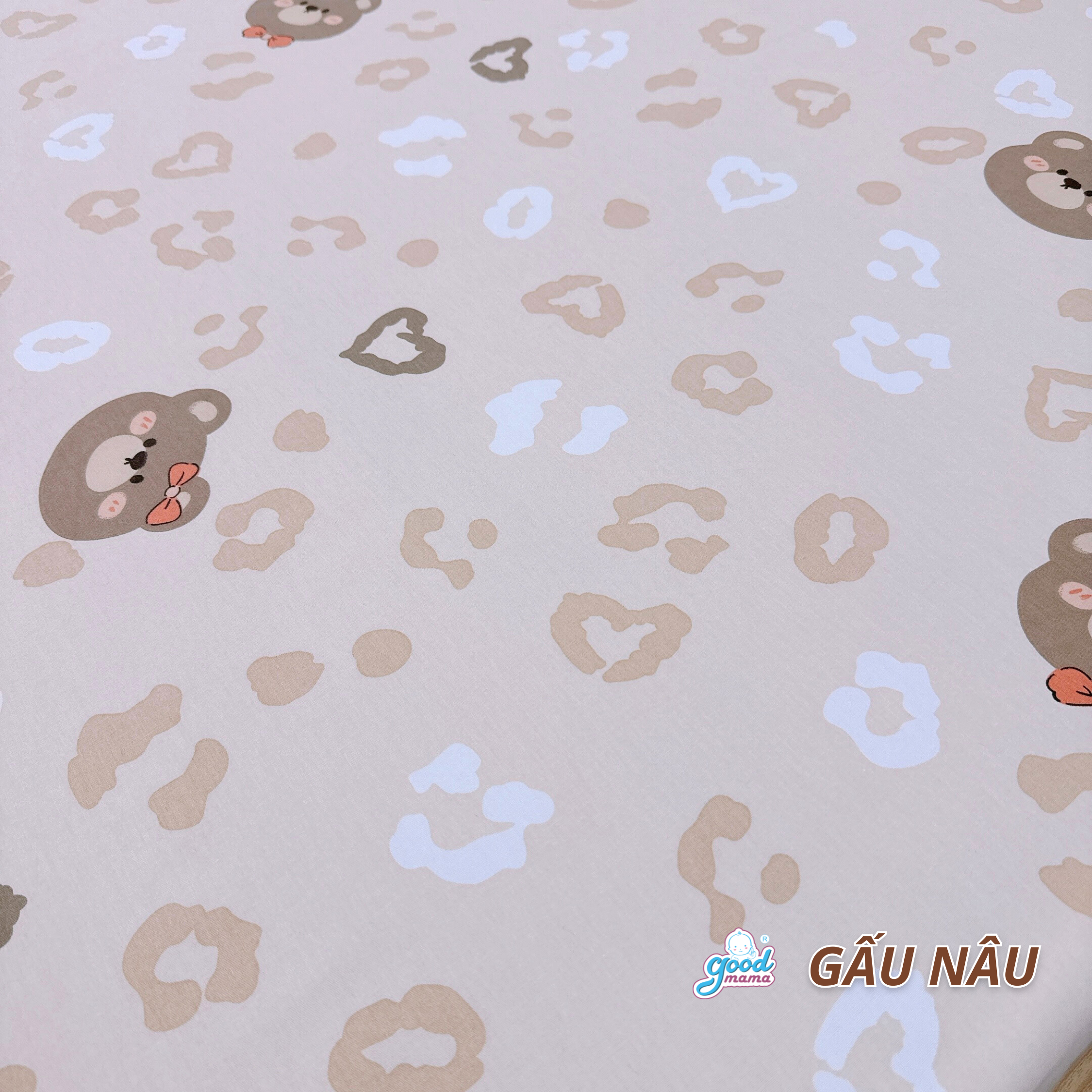 Ga chống thấm Cotton Cao Cấp Goodmama - Mẫu Gấu Nâu