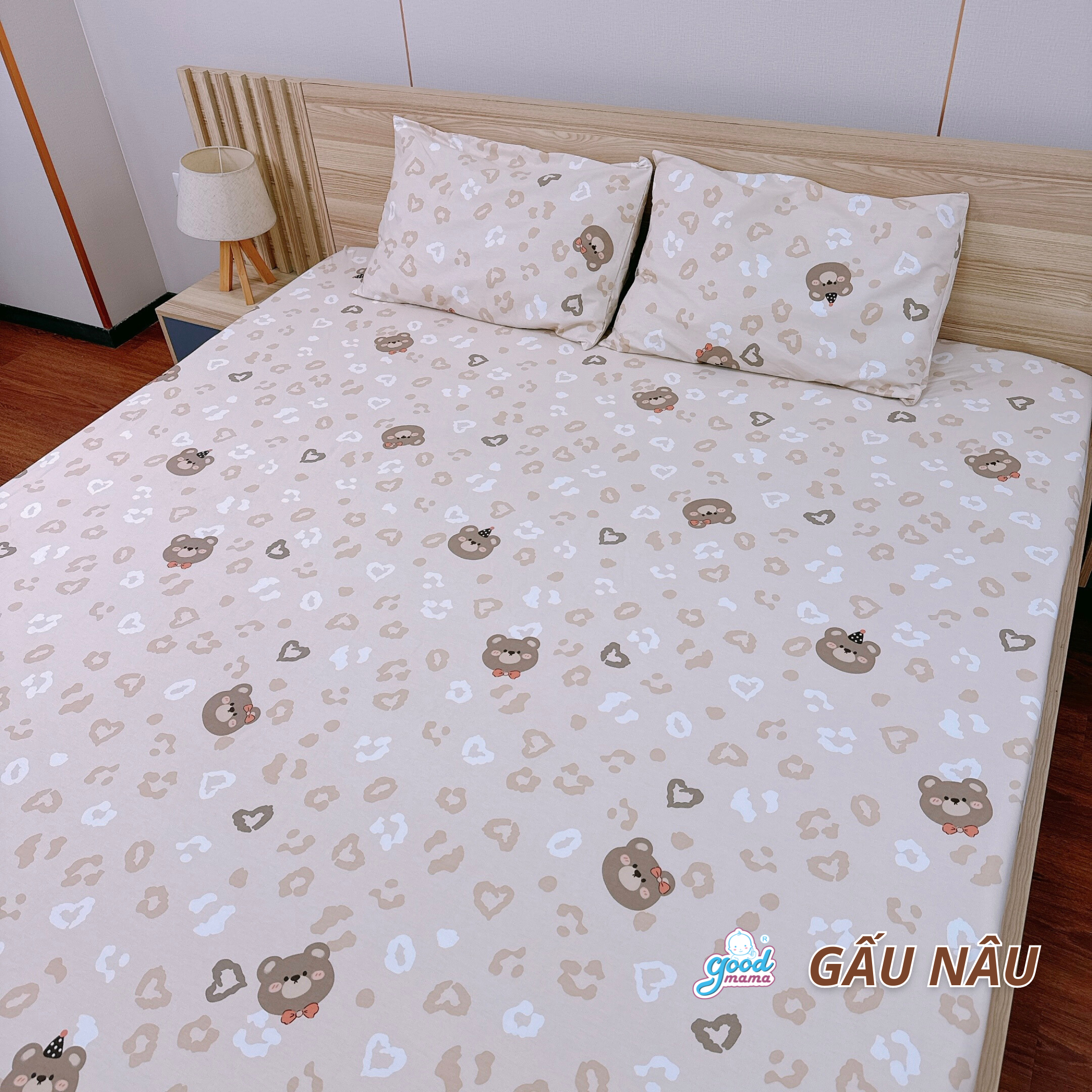 Ga chống thấm Cotton Cao Cấp Goodmama - Mẫu Gấu Nâu
