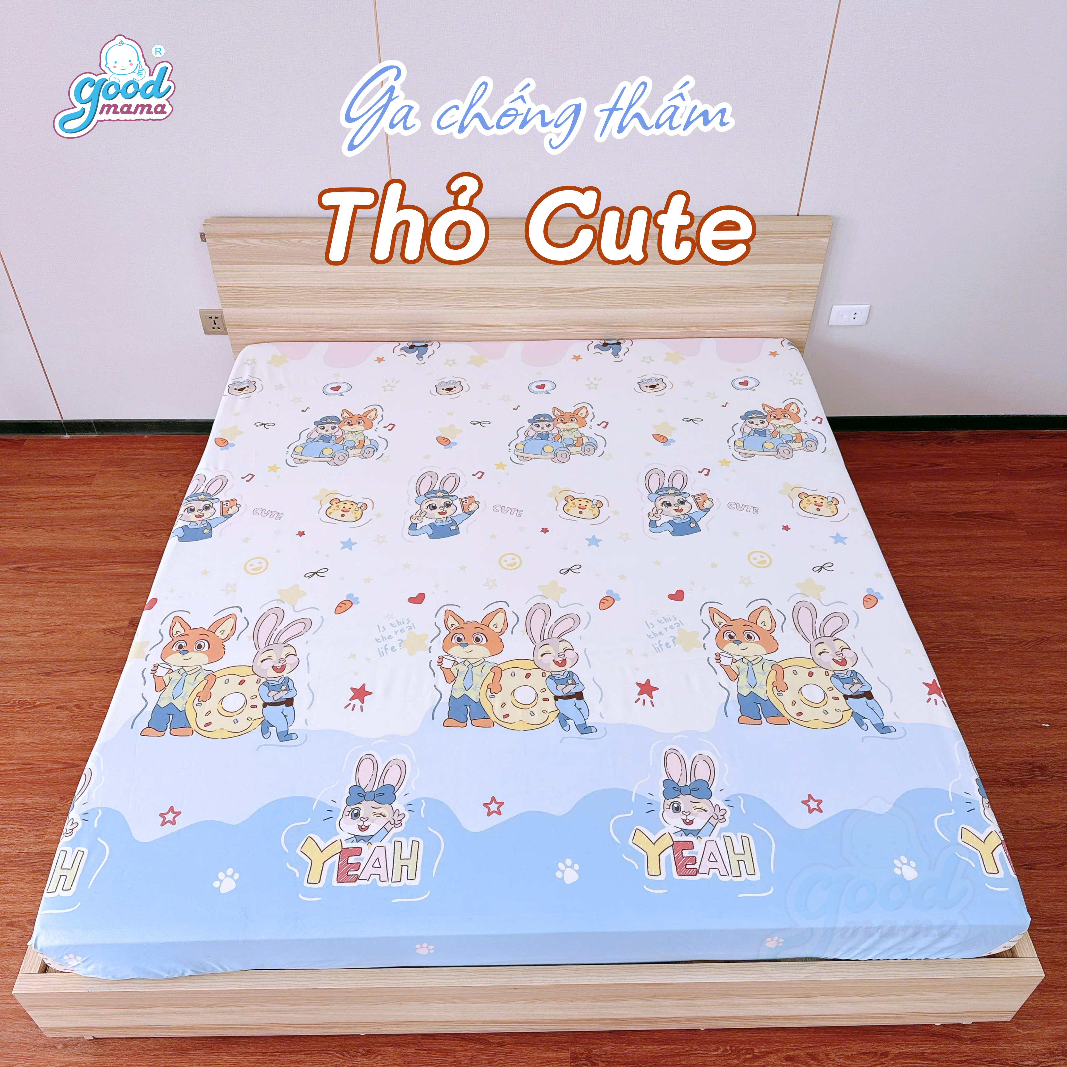 Ga chống thấm Cotton Cao Cấp Goodmama - Mẫu Thỏ Cute