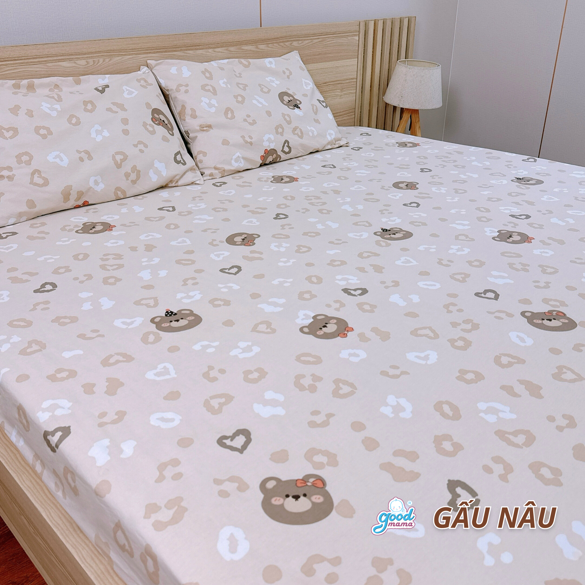 Ga chống thấm Cotton Cao Cấp Goodmama - Mẫu Gấu Nâu