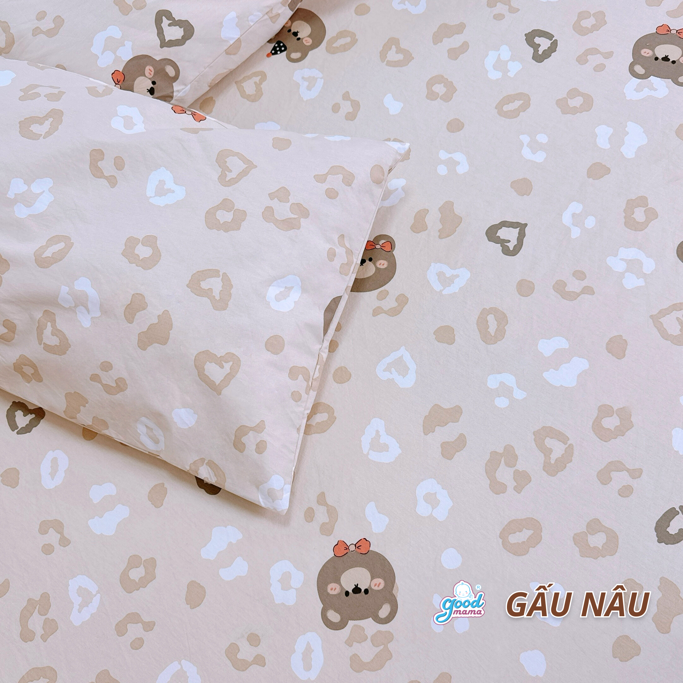 Ga chống thấm Cotton Cao Cấp Goodmama - Mẫu Gấu Nâu