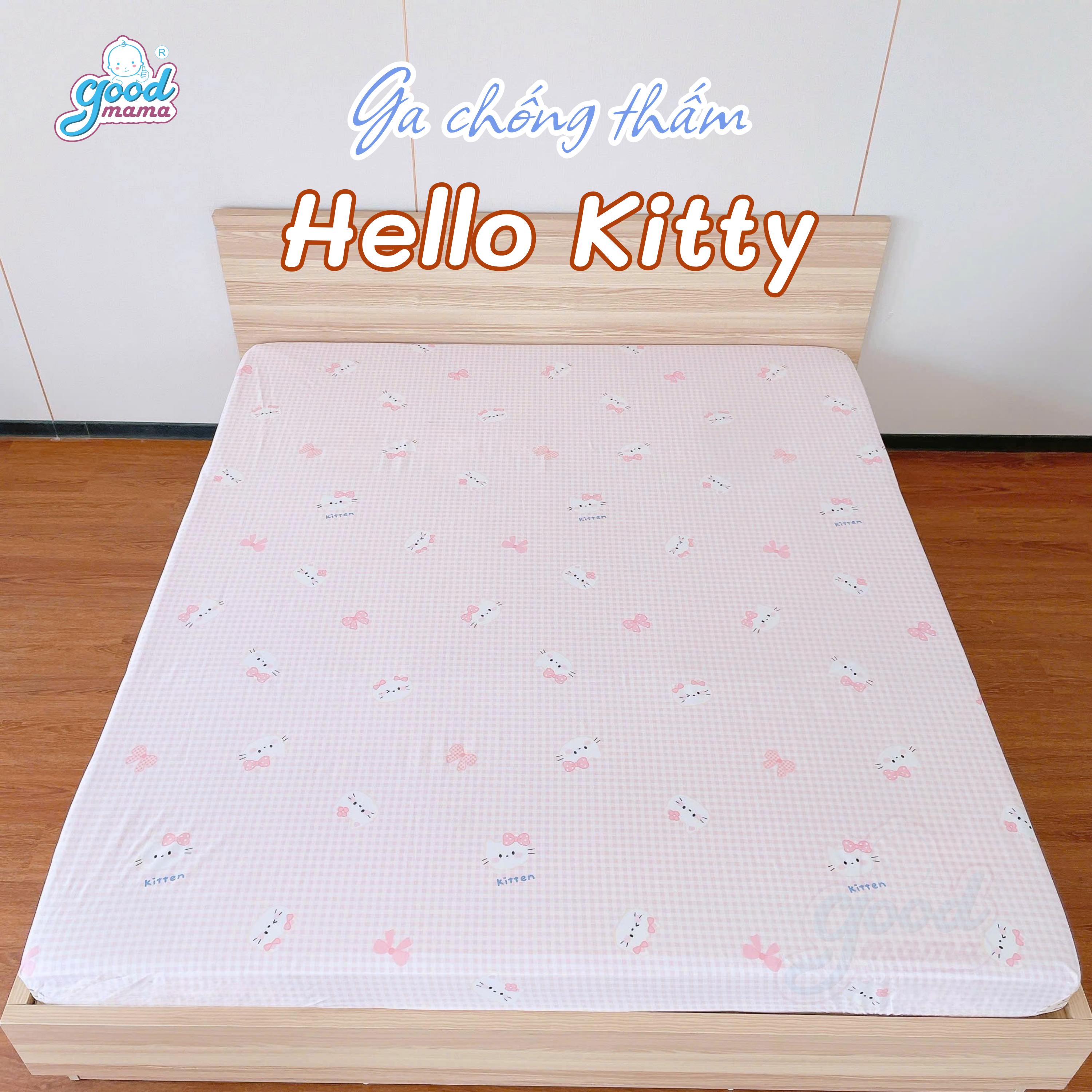 Ga chống thấm Cotton Cao Cấp Goodmama - Mẫu Hello Kitty