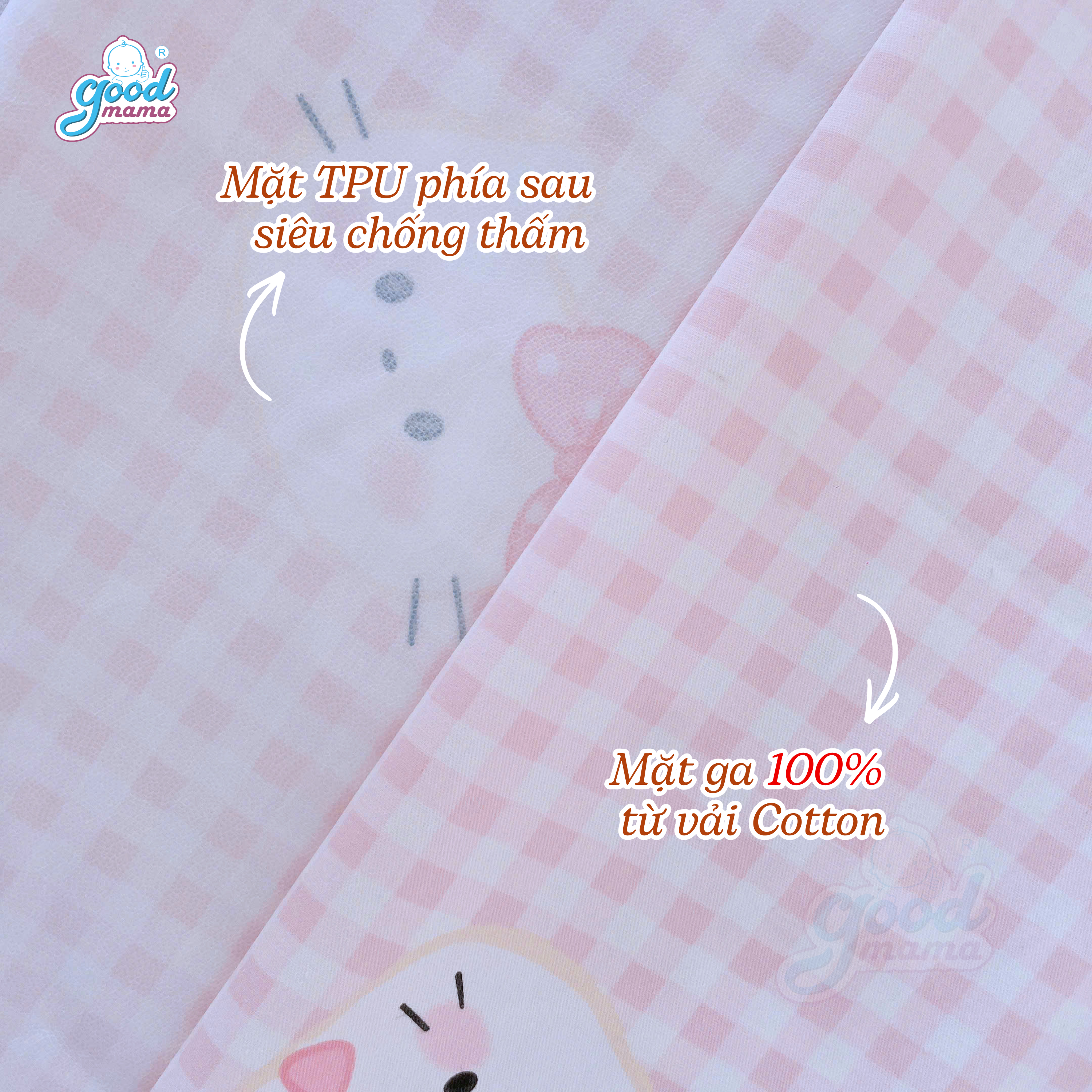 Ga chống thấm Cotton Cao Cấp Goodmama - Mẫu Hello Kitty