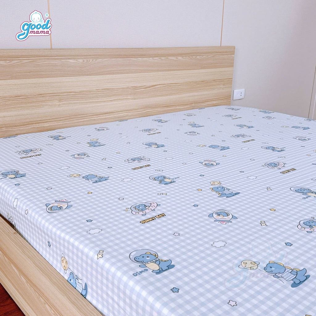 Ga chống thấm Cotton Cao Cấp Goodmama - Mẫu Khủng Long Xanh