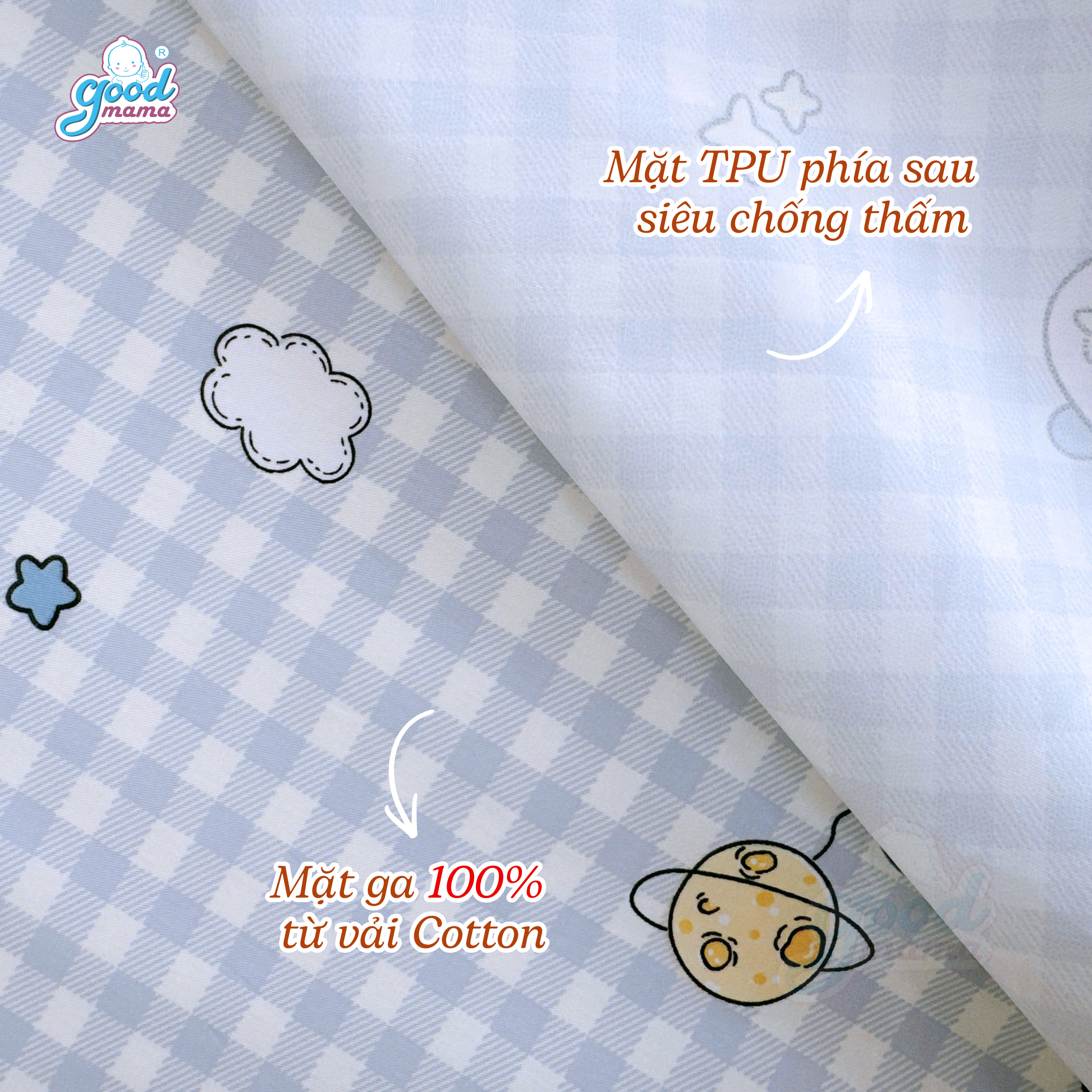 Ga chống thấm Cotton Cao Cấp Goodmama - Mẫu Khủng Long Xanh